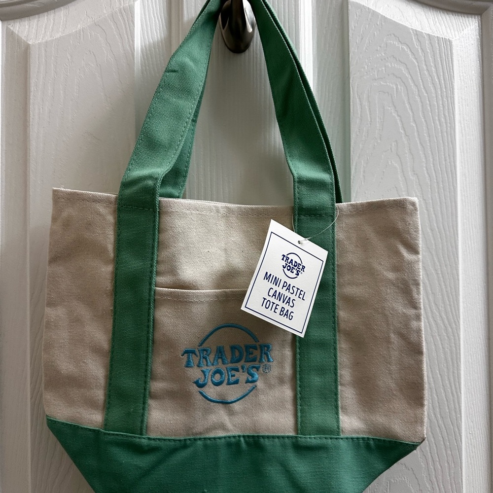 Trader Joe's Green & Beige mini Canvas Tote Bag